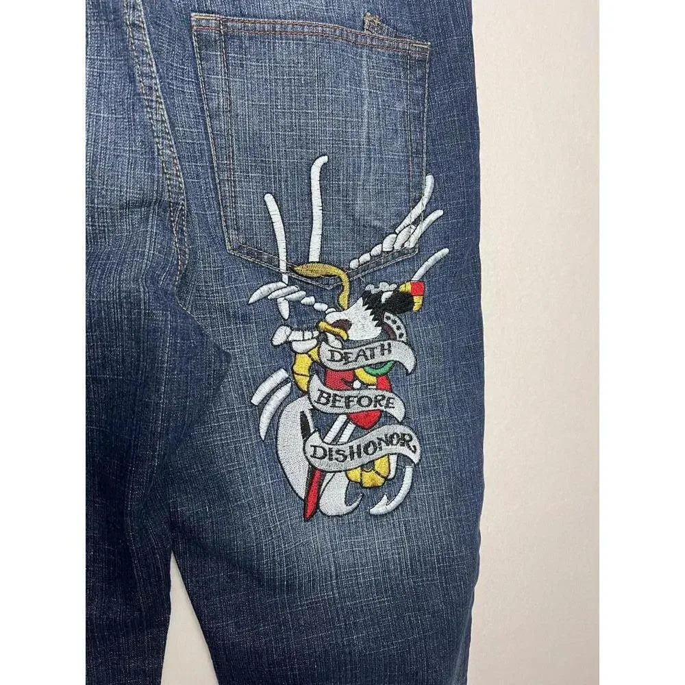 Ed Hardy Men's Jeans 2008 DEATH BEFORE DISHONOR Christian Audigier Size 40 x 35
